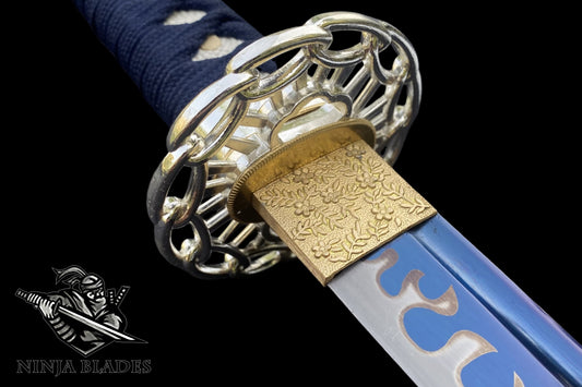 Blue Flame Samurai Katana with Geisha Saya