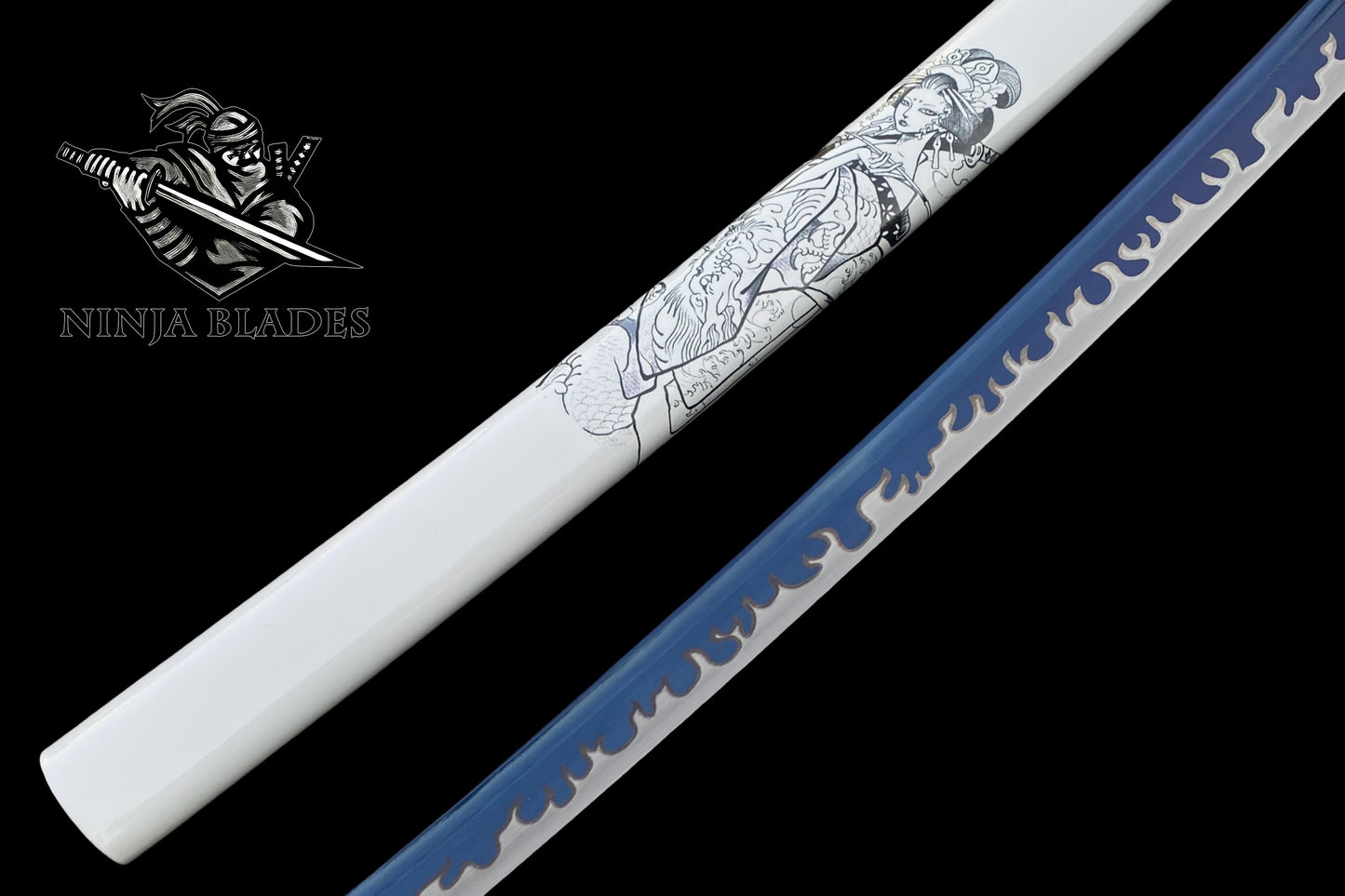Blue Flame Samurai Katana with Geisha Saya