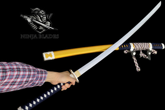 Premium Samurai Katana with Gold Saya & Multicolored Wrapping