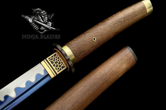 Blue Hamon Katana – Minimalist Wooden Saya