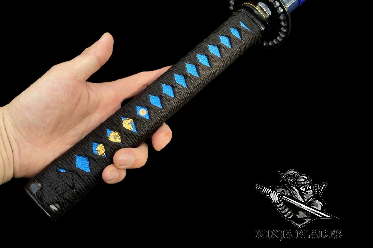 Blue Blade Samurai Katana with Butterfly Tsuba