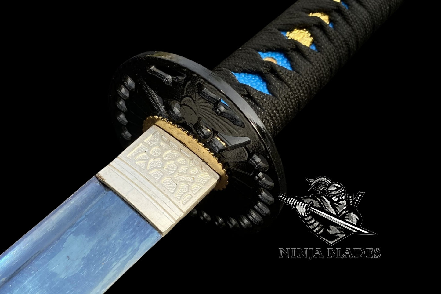 Blue Blade Samurai Katana with Butterfly Tsuba