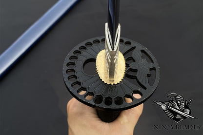 Blue Blade Samurai Katana with Butterfly Tsuba