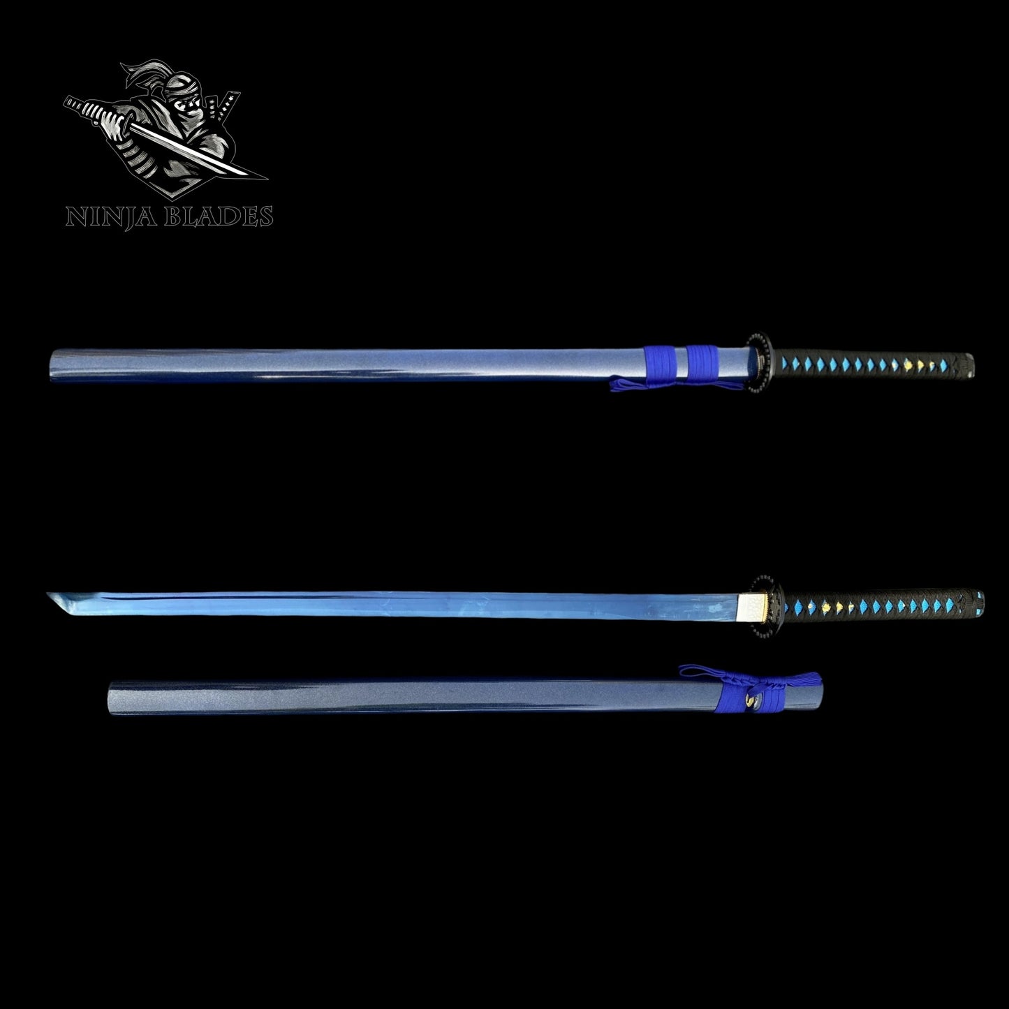 Blue Blade Samurai Katana with Butterfly Tsuba