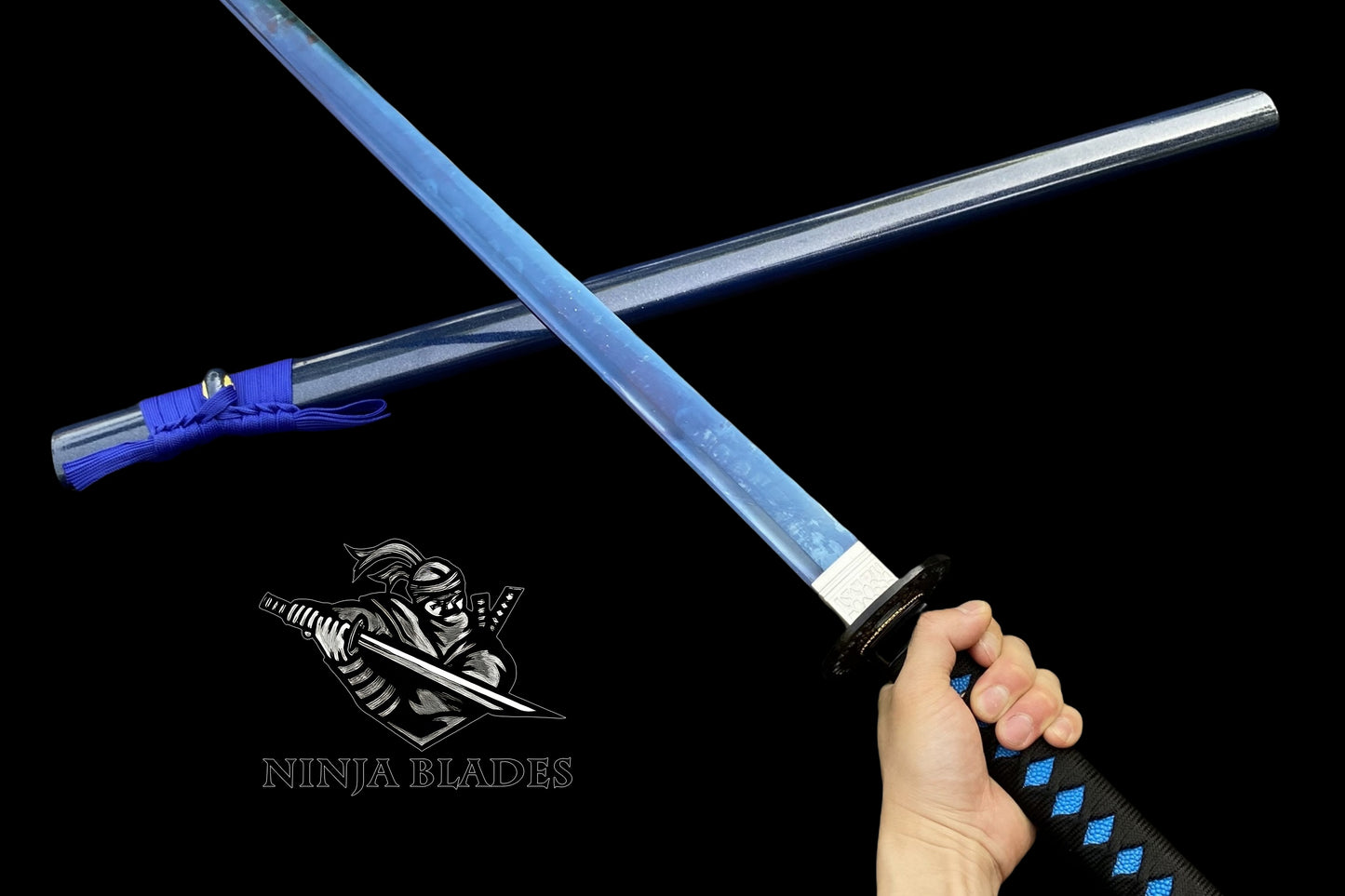 Blue Blade Samurai Katana with Butterfly Tsuba