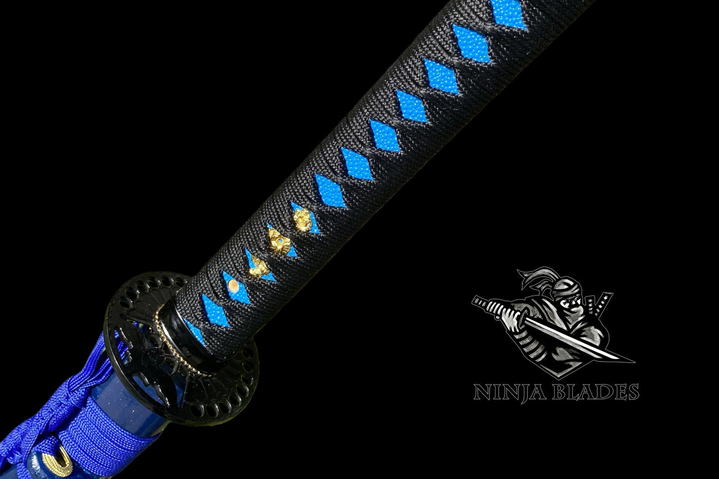 Blue Blade Samurai Katana with Butterfly Tsuba