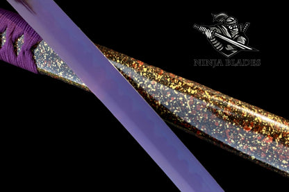 Japanese Katana with Purple Blade & Golden Dragon Tsuba – Royal Amethyst Edition