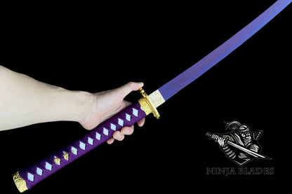 Japanese Katana with Purple Blade & Golden Dragon Tsuba – Royal Amethyst Edition