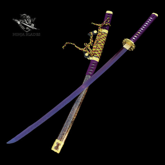 Japanese Katana with Purple Blade & Golden Dragon Tsuba – Royal Amethyst Edition