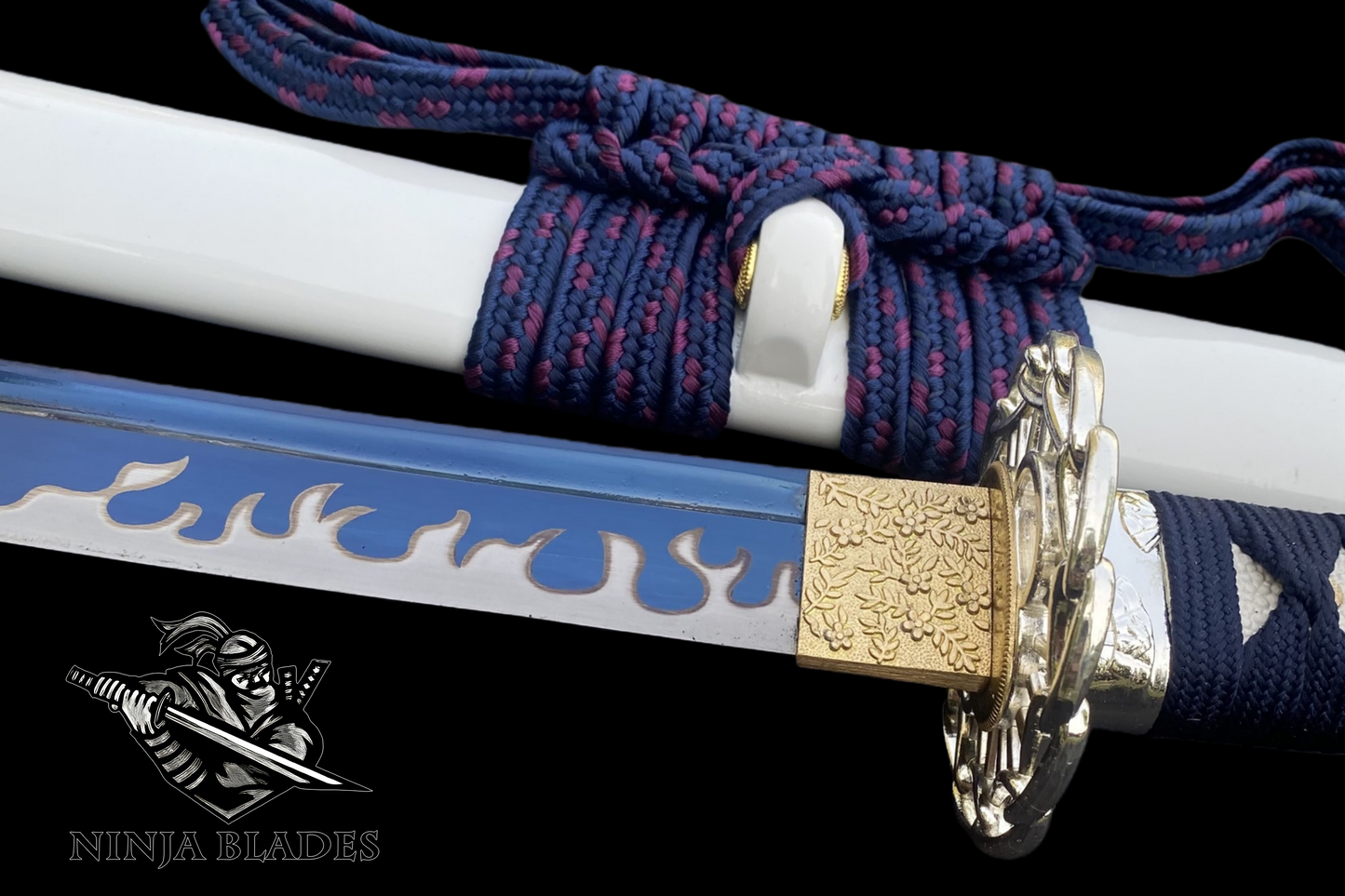 Blue Flame Samurai Katana with Geisha Saya