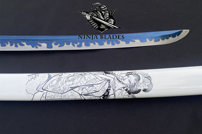 Blue Flame Samurai Katana with Geisha Saya