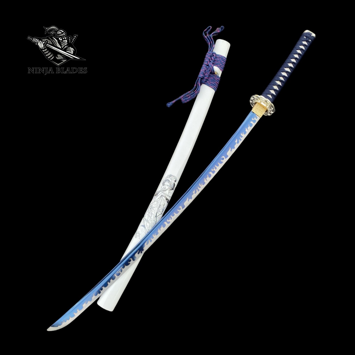 Blue Flame Samurai Katana with Geisha Saya