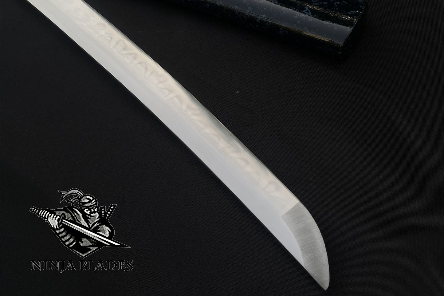 Premium Samurai Katana with Silver Floral Tsuba & Dark Blue Saya