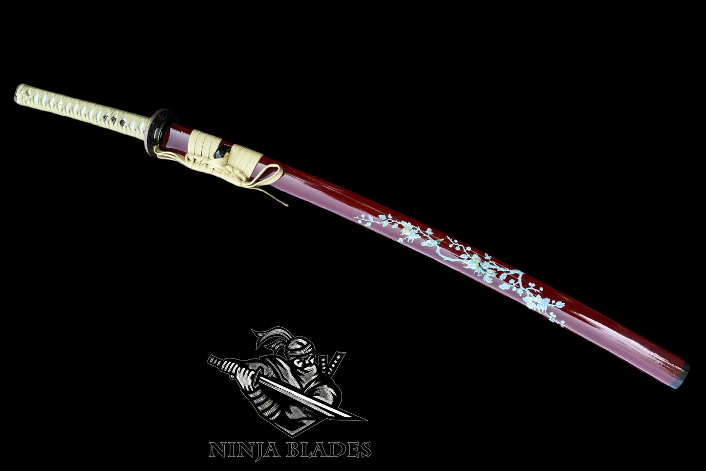 Premium Katana with Red Saya & Cherry Blossom Inlays