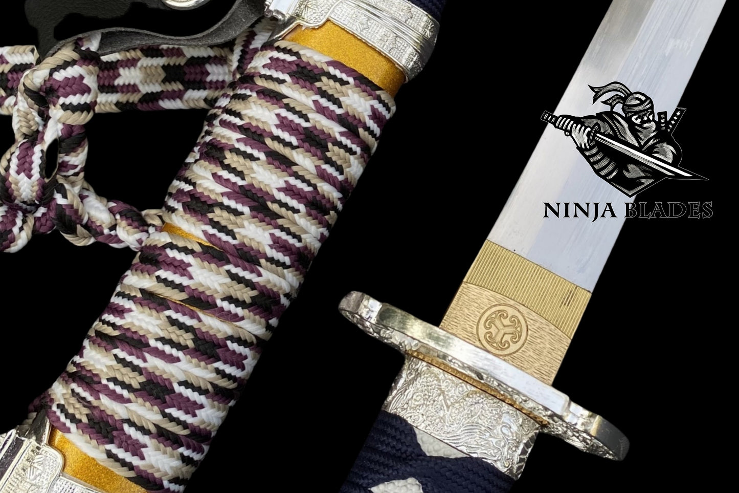 Premium Samurai Katana with Gold Saya & Multicolored Wrapping