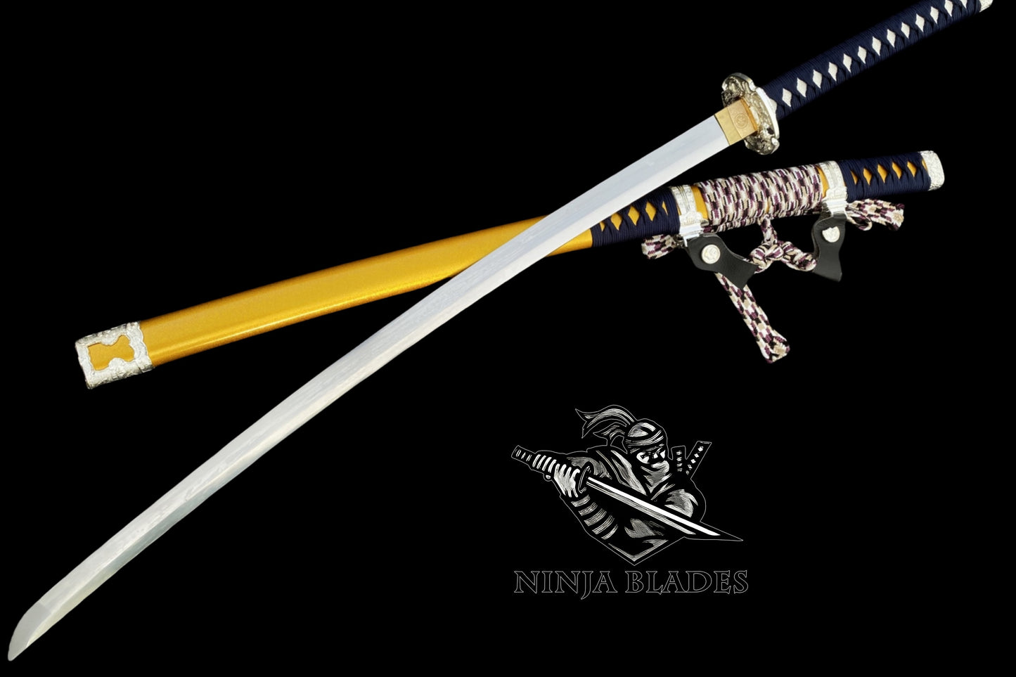 Premium Samurai Katana with Gold Saya & Multicolored Wrapping