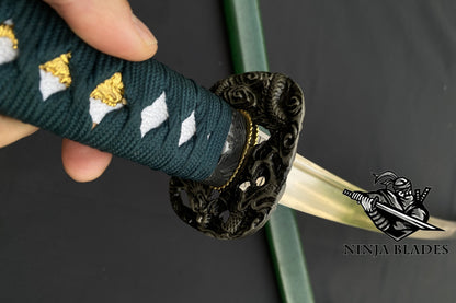 1065 Carbon Steel Premium Katana with Green Saya & Dragon Fittings