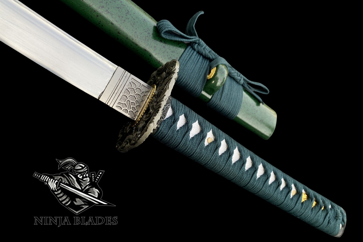 1065 Carbon Steel Premium Katana with Green Saya & Dragon Fittings