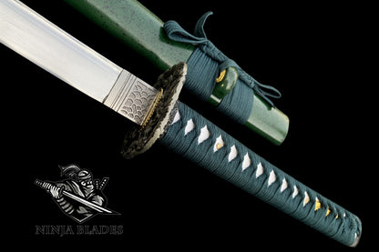 1065 Carbon Steel Premium Katana with Green Saya & Dragon Fittings