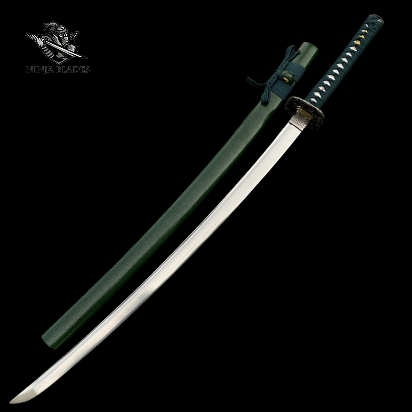 1065 Carbon Steel Premium Katana with Green Saya & Dragon Fittings