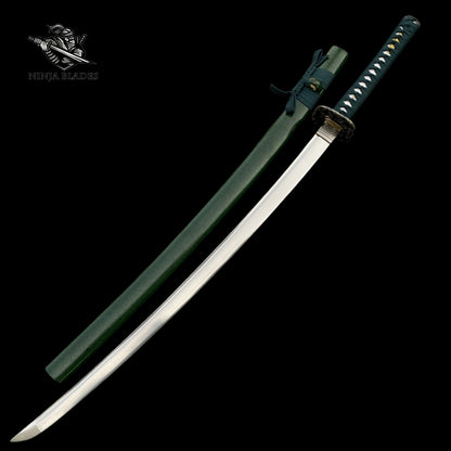1065 Carbon Steel Premium Katana with Green Saya & Dragon Fittings