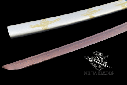 Red Damascus Steel Samurai Katana – The Crane’s Grace