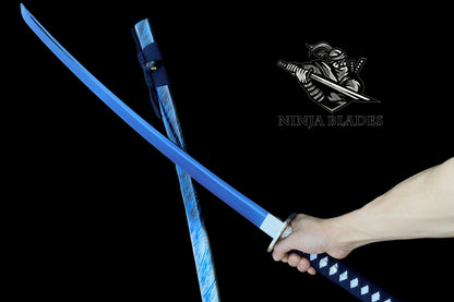 Japanese Katana with Blue Blade & Cherry Blossom Tsuba – Azure Spring Edition