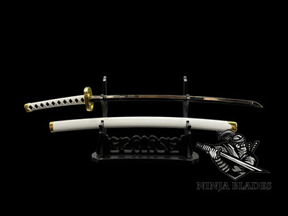 Roronoa Zoro Wado Ichimonji 26cm Mini Metal Replica, Unsharpened Anime Sword Collectible with Display Stand