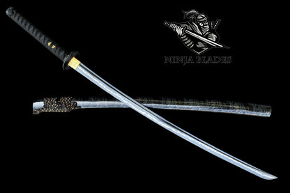 Japanese Katana with Blue Blade & Fan Tsuba – Thunderbolt Edition