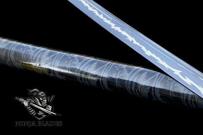 Japanese Katana with Blue Blade & Fan Tsuba – Thunderbolt Edition