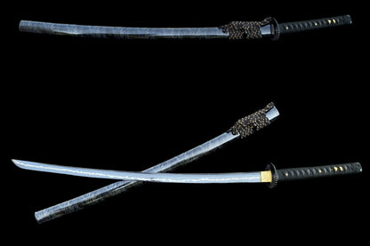 Japanese Katana with Blue Blade & Fan Tsuba – Thunderbolt Edition