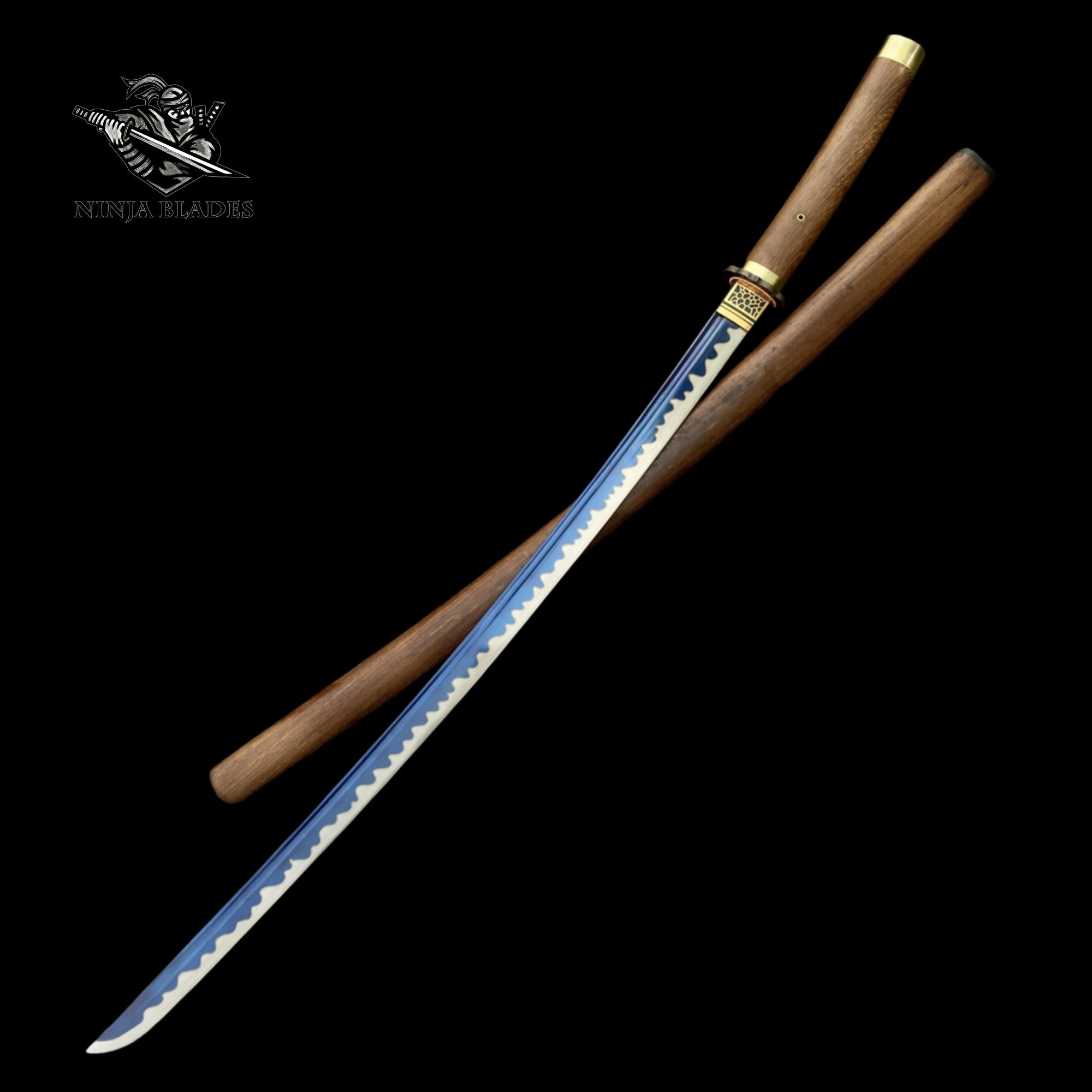 Blue Hamon Katana – Minimalist Wooden Saya – Ninja-Blades