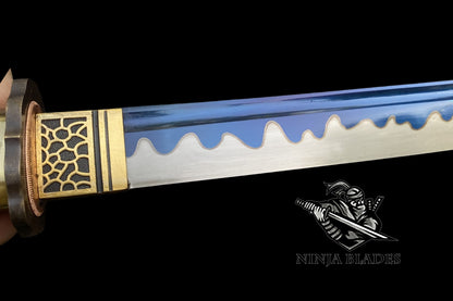 Blue Hamon Katana – Minimalist Wooden Saya