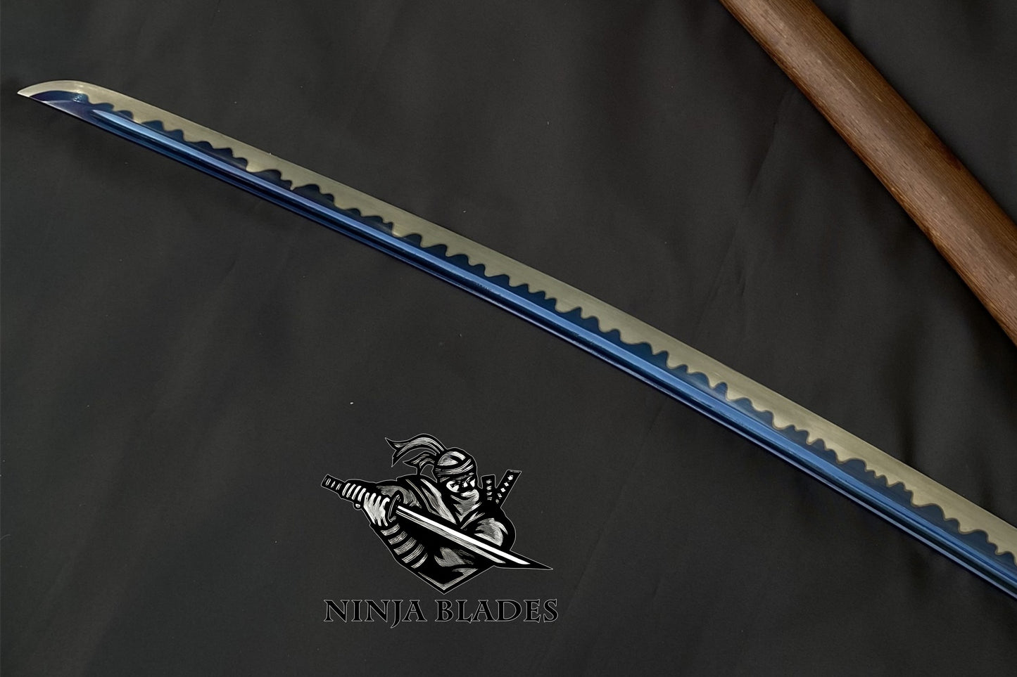 Blue Hamon Katana – Minimalist Wooden Saya