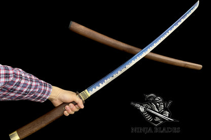 Blue Hamon Katana – Minimalist Wooden Saya
